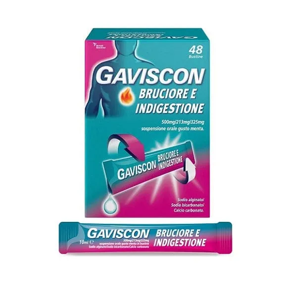 041545056_1_3840x.webp GAVISCON BRUCIORE E INDIGESTIONE 48 bust 500 mg + 213 mg + 325 mg gusto menta - immagine 1